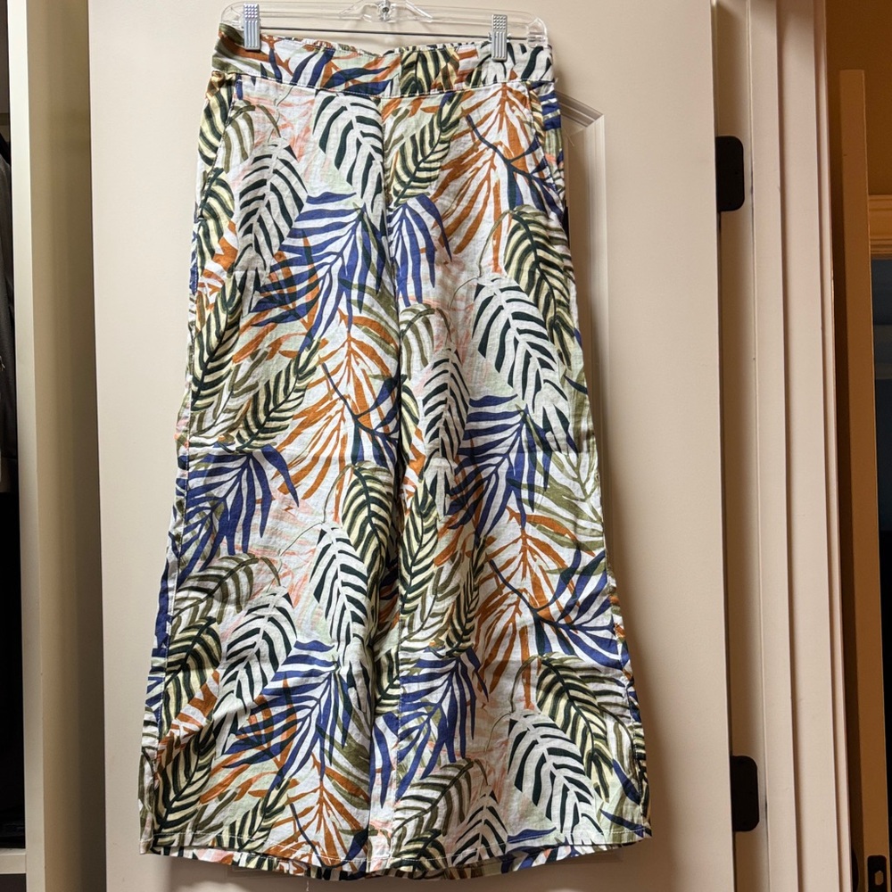 Tropical Leaf Print Linen Pants